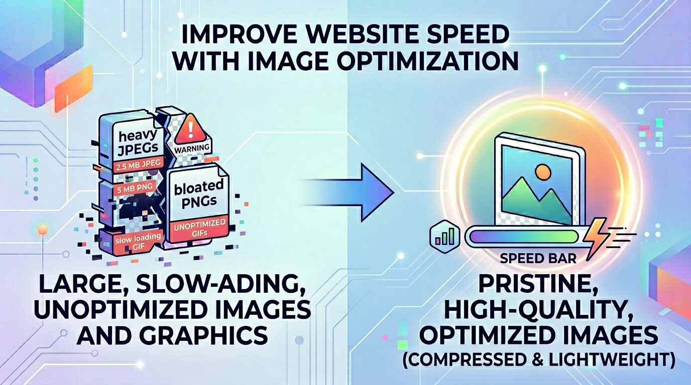 Interface view of JPG to WebP compression layout highlighting website performance gains