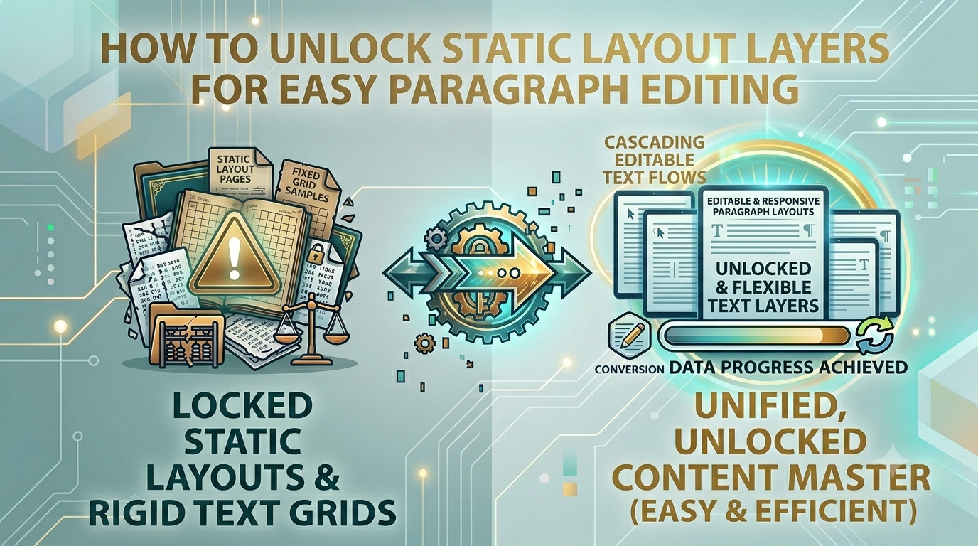 An interface design displaying uneditable text containers expanding into active word processor rows